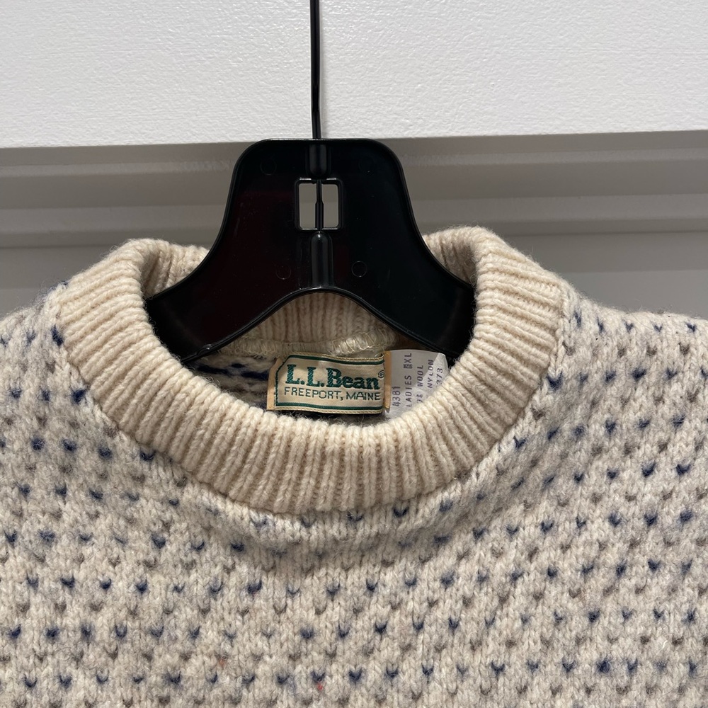 Vintage LL Bean Sweater 1980’s Nordic Wool Knit Birdseye Cream Size XL Fits S-M